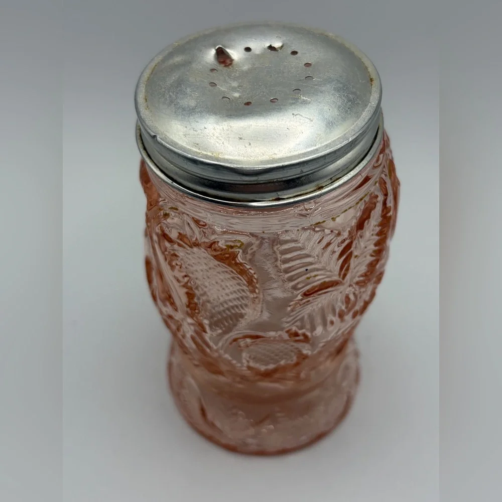 Vintage Pink Strawberry Depression Glass Salt Pepper Sugar Seasoning Shaker, Lid
